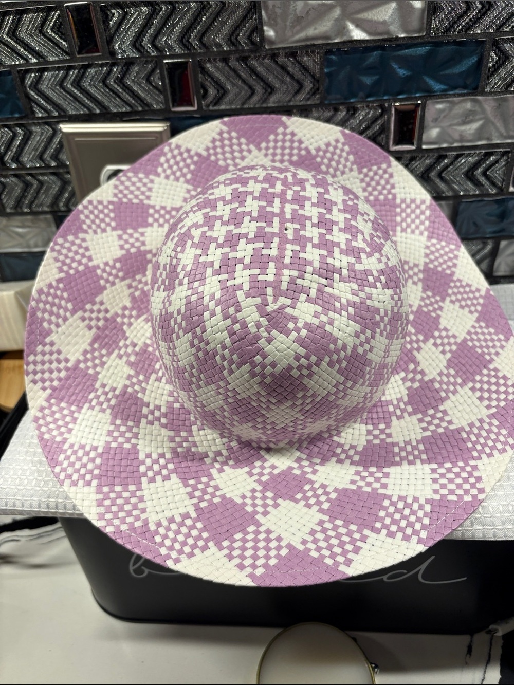 Janie and Jack Lavender and White Woven Baby Sun Hat